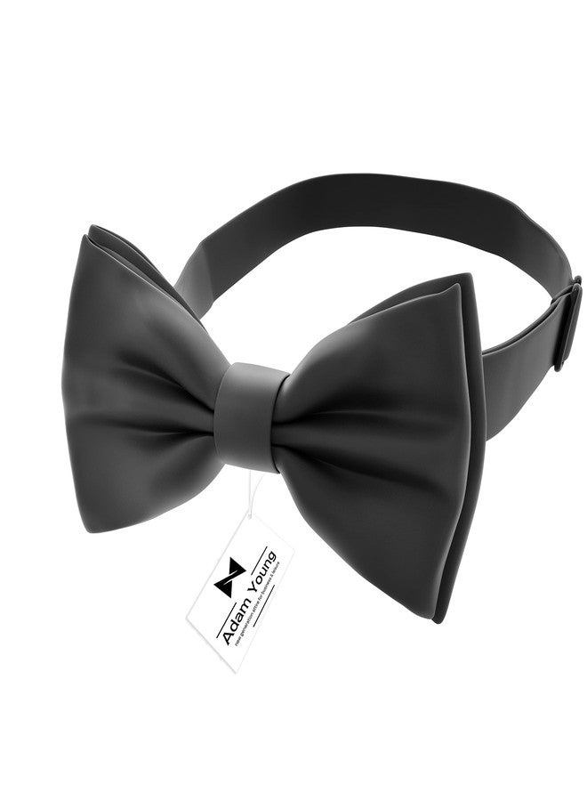 Adam Young Men's Black Bow Tie with Handkerchief Set Pre-Tied Style Formal Satin Classic Bowtie for Tuxedo Faux Silk (Large, Black) - Image 2